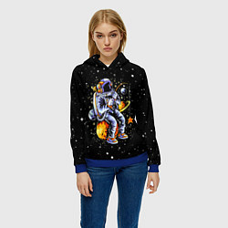 Толстовка-худи женская Космонавт на рыбалке - неон, цвет: 3D-синий — фото 2