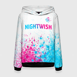 Толстовка-худи женская Nightwish neon gradient style: символ сверху, цвет: 3D-черный