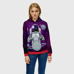 Толстовка-худи женская Космонавт с планетами и звездами, цвет: 3D-красный — фото 2