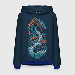 Толстовка-худи женская Синий дракон от нейросети, цвет: 3D-синий