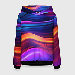 Толстовка-худи женская Волнистые неоновые линии, цвет: 3D-черный
