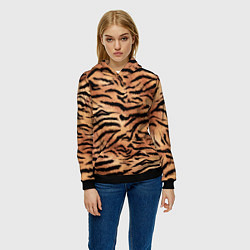 Толстовка-худи женская Полосатая шкура тигра, цвет: 3D-черный — фото 2