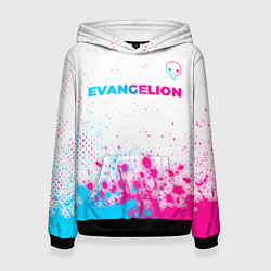 Толстовка-худи женская Evangelion neon gradient style: символ сверху, цвет: 3D-черный