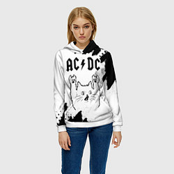 Толстовка-худи женская AC DC рок кот на светлом фоне, цвет: 3D-белый — фото 2