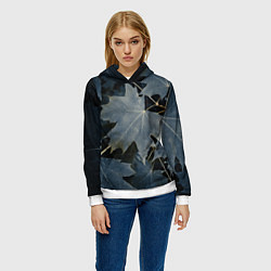 Толстовка-худи женская Листовый синий паттерн, цвет: 3D-белый — фото 2