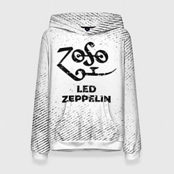 Толстовка-худи женская Led Zeppelin с потертостями на светлом фоне, цвет: 3D-белый