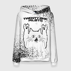 Толстовка-худи женская Twenty One Pilots рок кот на светлом фоне, цвет: 3D-белый