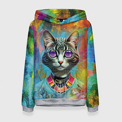 Толстовка-худи женская Cat fashionista - neural network, цвет: 3D-меланж