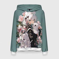 Толстовка-худи женская Нежная девочка аниме с ушками, цвет: 3D-белый