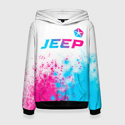 Толстовка-худи женская Jeep neon gradient style: символ сверху, цвет: 3D-черный