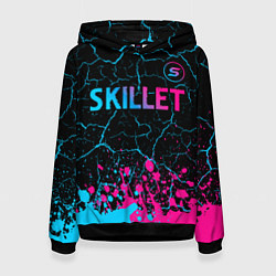 Толстовка-худи женская Skillet - neon gradient: символ сверху, цвет: 3D-черный