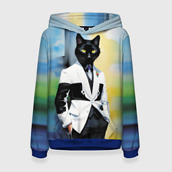 Толстовка-худи женская Cat fashionista - neural network - pop art, цвет: 3D-синий