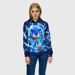 Толстовка-худи женская Sonic electric waves, цвет: 3D-синий — фото 2