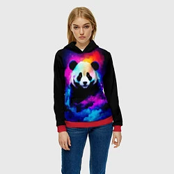Толстовка-худи женская Панда и краски, цвет: 3D-красный — фото 2