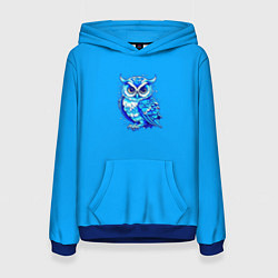 Толстовка-худи женская Мультяшная сова голубой, цвет: 3D-синий