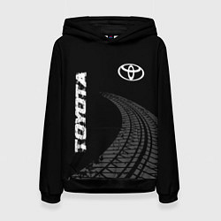 Толстовка-худи женская Toyota speed на темном фоне со следами шин: надпис, цвет: 3D-черный