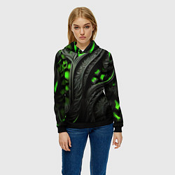 Толстовка-худи женская Green black abstract, цвет: 3D-черный — фото 2