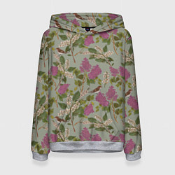 Толстовка-худи женская Мухоловки и сирень, цвет: 3D-меланж