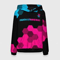 Толстовка-худи женская Death Stranding - neon gradient: символ сверху, цвет: 3D-черный