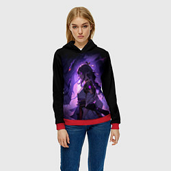 Толстовка-худи женская Мрачный геншин импакт - Raiden, цвет: 3D-красный — фото 2