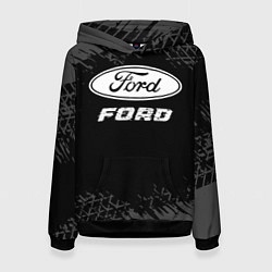Толстовка-худи женская Ford speed на темном фоне со следами шин, цвет: 3D-черный