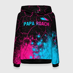 Толстовка-худи женская Papa Roach - neon gradient: символ сверху, цвет: 3D-черный