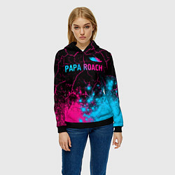 Толстовка-худи женская Papa Roach - neon gradient: символ сверху, цвет: 3D-черный — фото 2