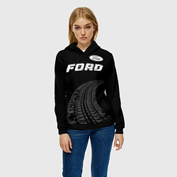 Толстовка-худи женская Ford speed на темном фоне со следами шин: символ с, цвет: 3D-черный — фото 2