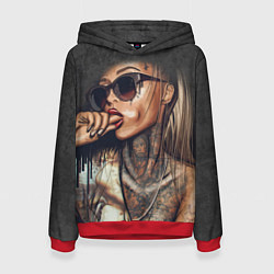 Толстовка-худи женская Девушка с татуировками, цвет: 3D-красный