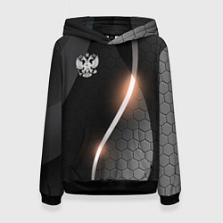 Толстовка-худи женская Герб России на темном фоне, цвет: 3D-черный