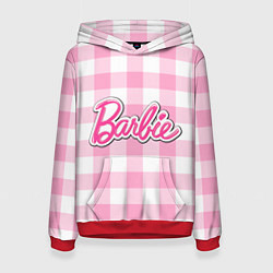 Толстовка-худи женская Барби лого розовая клетка, цвет: 3D-красный