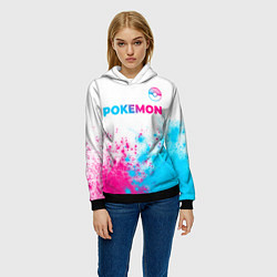 Толстовка-худи женская Pokemon neon gradient style: символ сверху, цвет: 3D-черный — фото 2