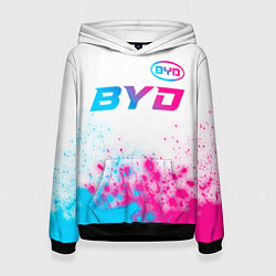 Толстовка-худи женская BYD neon gradient style: символ сверху, цвет: 3D-черный