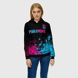 Толстовка-худи женская Paramore - neon gradient: символ сверху, цвет: 3D-черный — фото 2