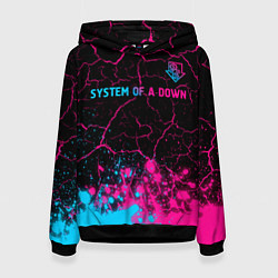 Толстовка-худи женская System of a Down - neon gradient: символ сверху, цвет: 3D-черный