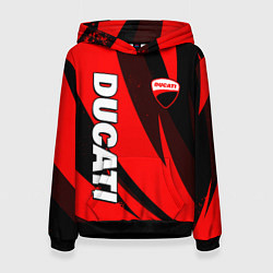 Толстовка-худи женская Ducati - красные волны, цвет: 3D-черный