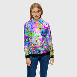 Толстовка-худи женская Яркий неоновый абстрактный Glitch, цвет: 3D-черный — фото 2