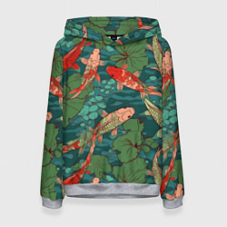 Толстовка-худи женская Паттерн карпы кои, цвет: 3D-меланж