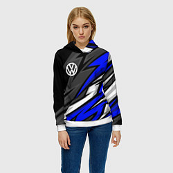 Толстовка-худи женская Volkswagen - Синяя абстракция, цвет: 3D-белый — фото 2