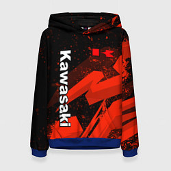 Толстовка-худи женская Кавасаки - красные брызги, цвет: 3D-синий