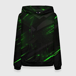 Толстовка-худи женская Dark black green abstract, цвет: 3D-черный