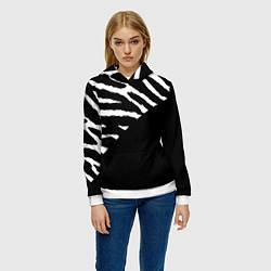 Толстовка-худи женская Полосы зебры с черным, цвет: 3D-белый — фото 2