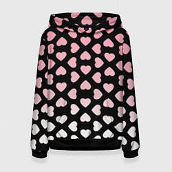 Толстовка-худи женская Розовые сердечки на чёрном, цвет: 3D-черный
