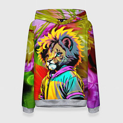 Толстовка-худи женская Funny lion cub - pop art, цвет: 3D-меланж