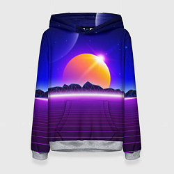 Толстовка-худи женская Mountains - sun - space - vaporwave, цвет: 3D-меланж