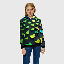 Толстовка-худи женская Паттерн - сердца градиент - нейросеть, цвет: 3D-черный — фото 2