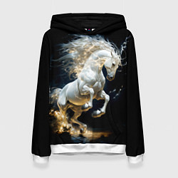 Толстовка-худи женская Конь Белая молния, цвет: 3D-белый