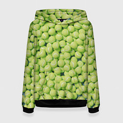 Толстовка-худи женская Узор из теннисных мячей, цвет: 3D-черный