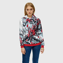 Толстовка-худи женская Лепестки цветущей вишни - сакура, цвет: 3D-красный — фото 2