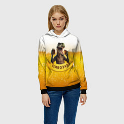Толстовка-худи женская Динозавр пивозавр на фоне пива, цвет: 3D-черный — фото 2